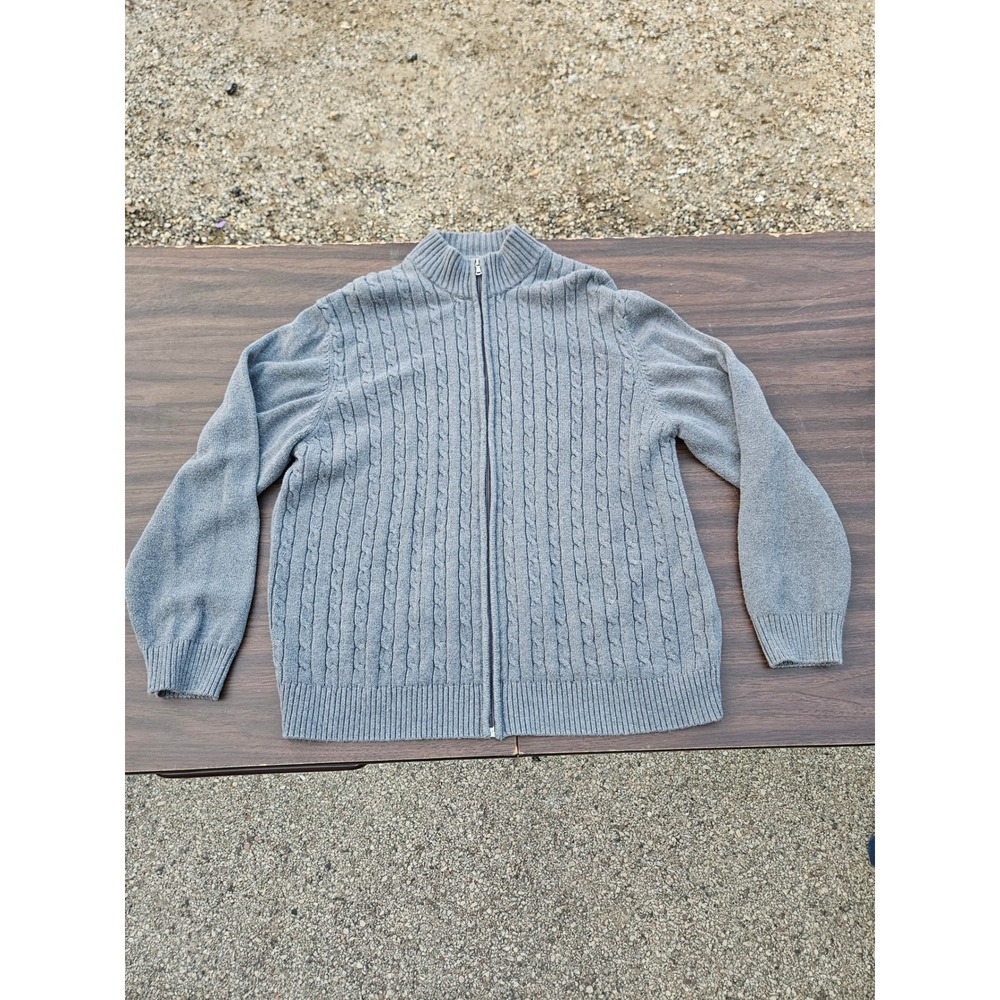 David Taylor Collection Mens XL Gray Cable Knit Full Zip Mock Neck Cardigan